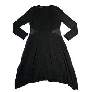 Nine West V-Neck Mesh Trim Faux Leather Panel A-Line Midi Dress Size 10 Witchy